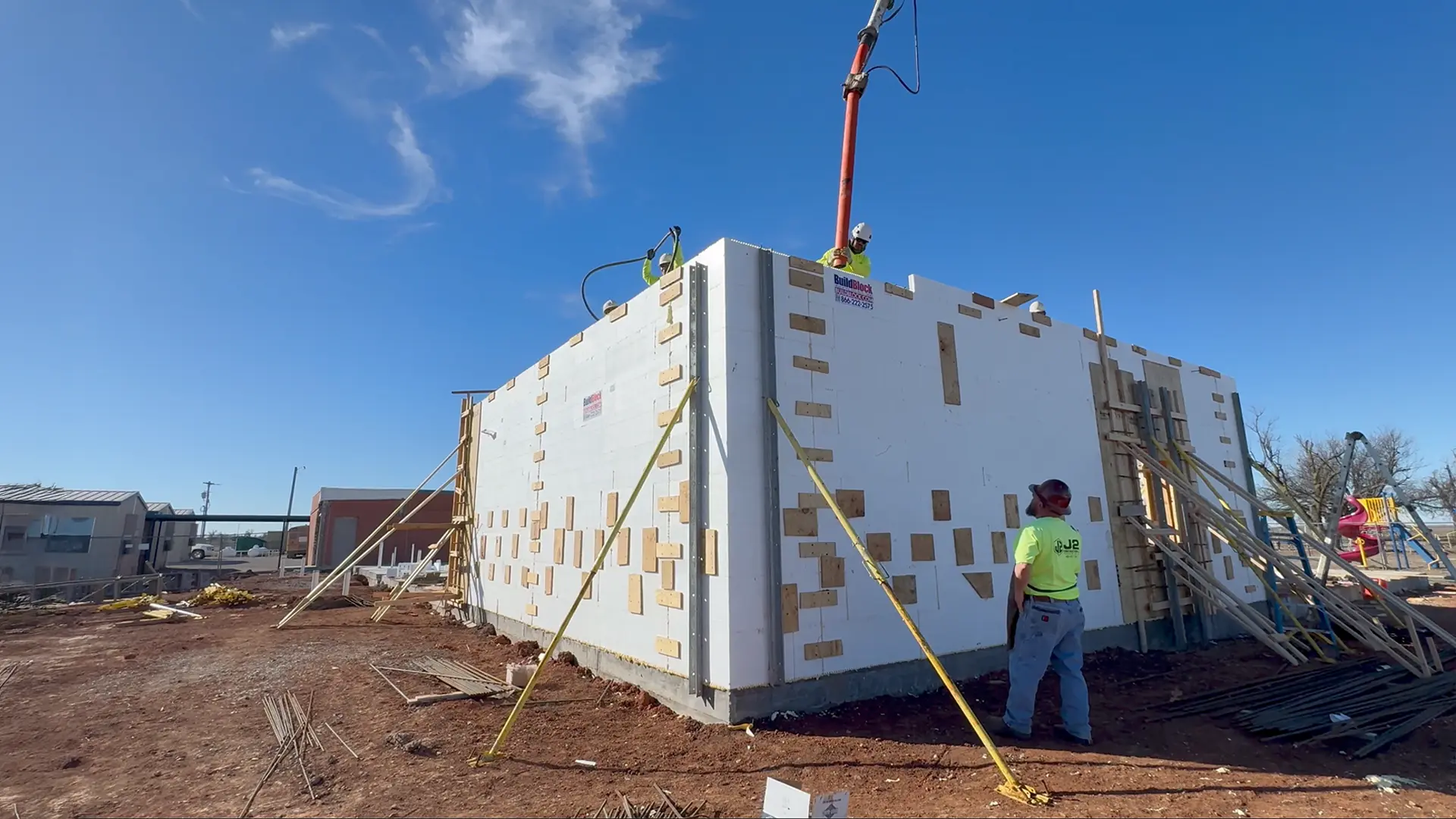 Insulated concrete form walls under construction on an SPM Services jobsite
